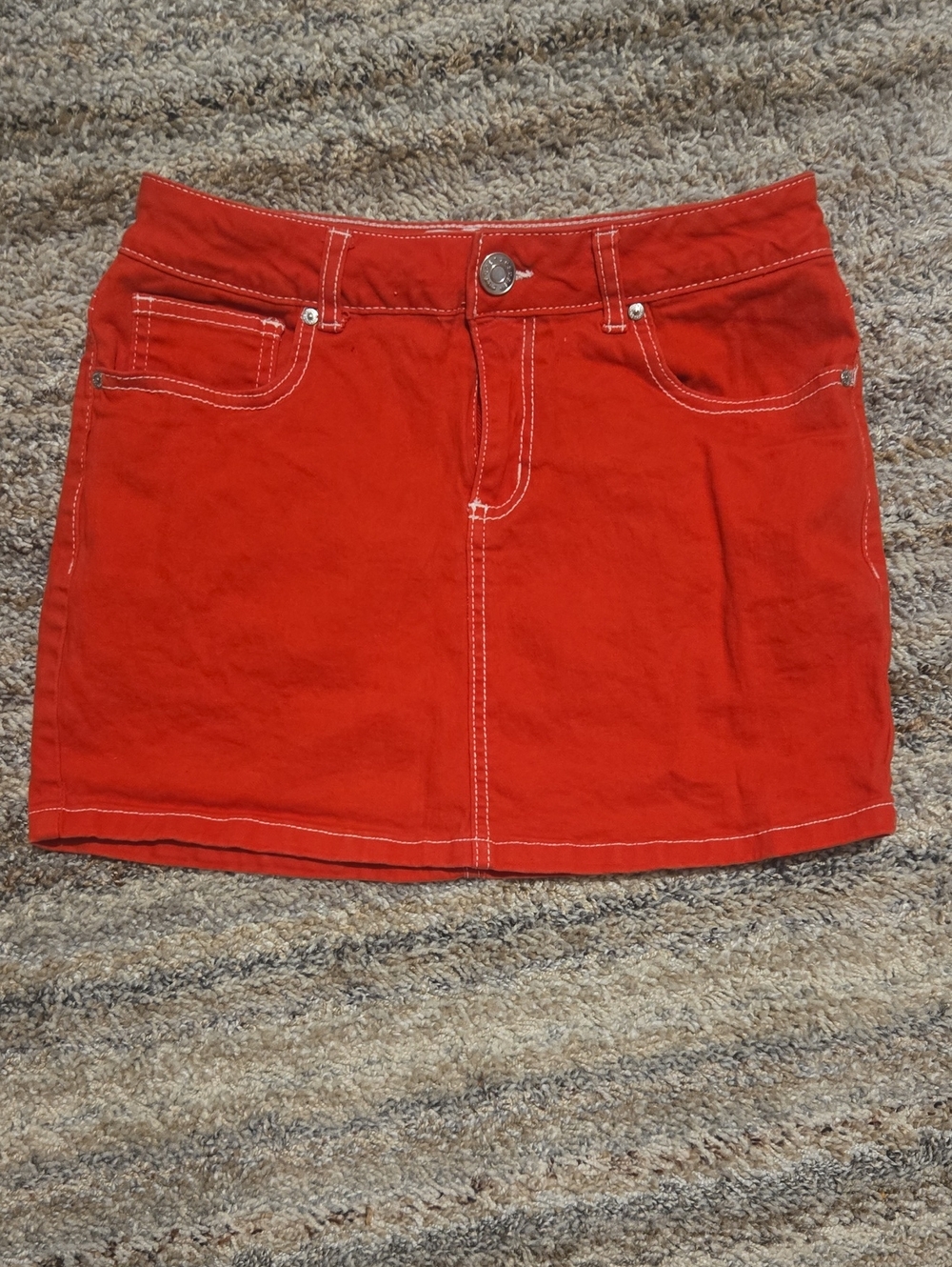 Bright Red Mini Skirt with Contrast Topstitching